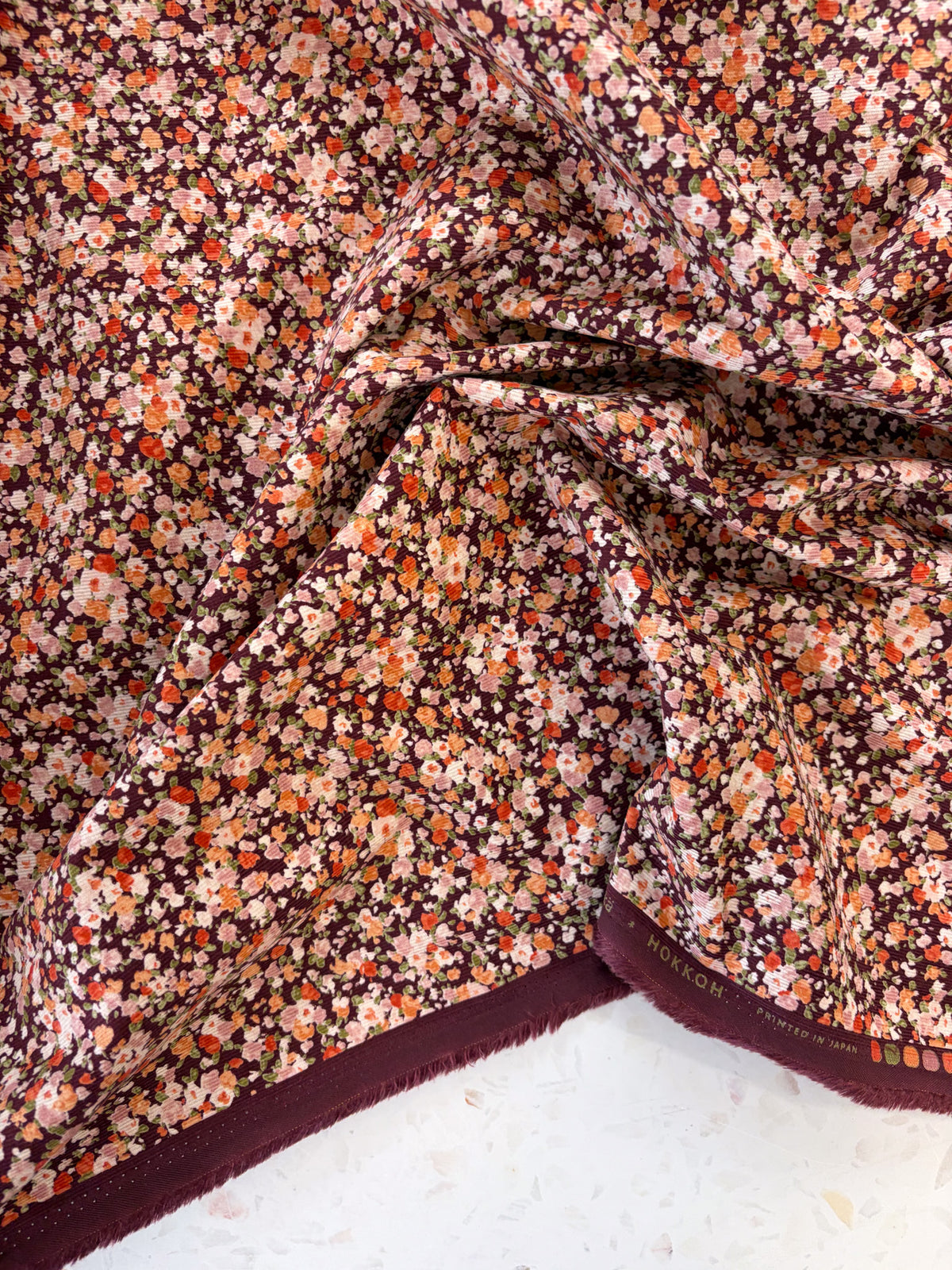 KOKKA Petite Pinwale Corduroy | Ditsy Floral in Autumn Bramble