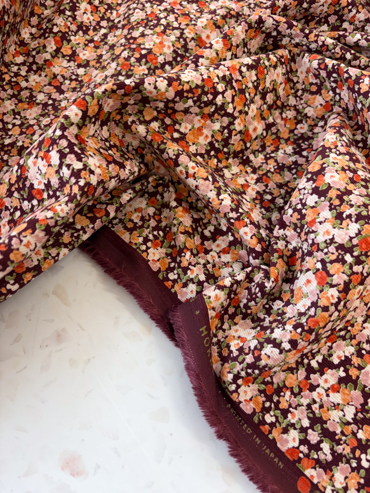 KOKKA Petite Pinwale Corduroy | Ditsy Floral in Autumn Bramble