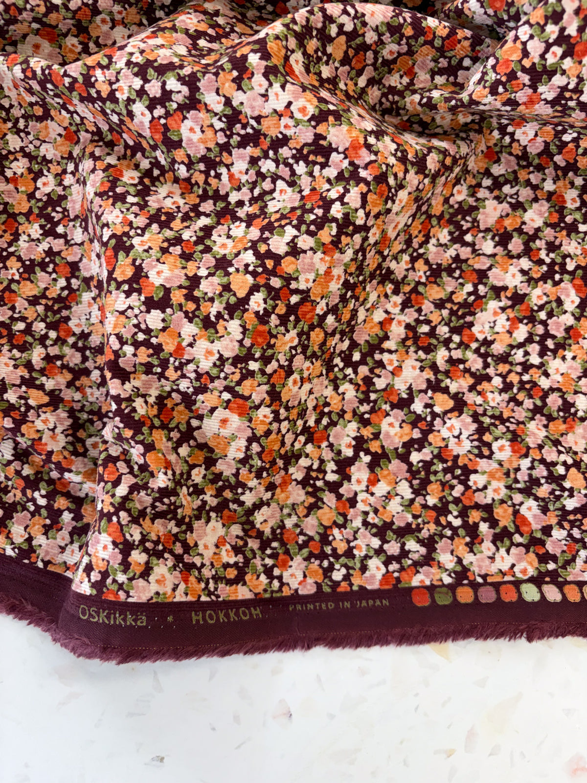 KOKKA Petite Pinwale Corduroy | Ditsy Floral in Autumn Bramble