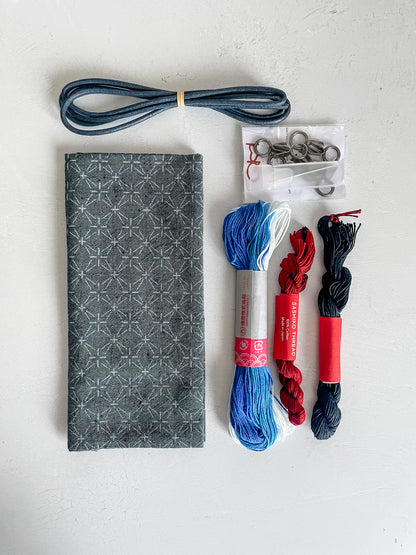 Woven Sashiko Koki Drawstring Bag Kit – Blue