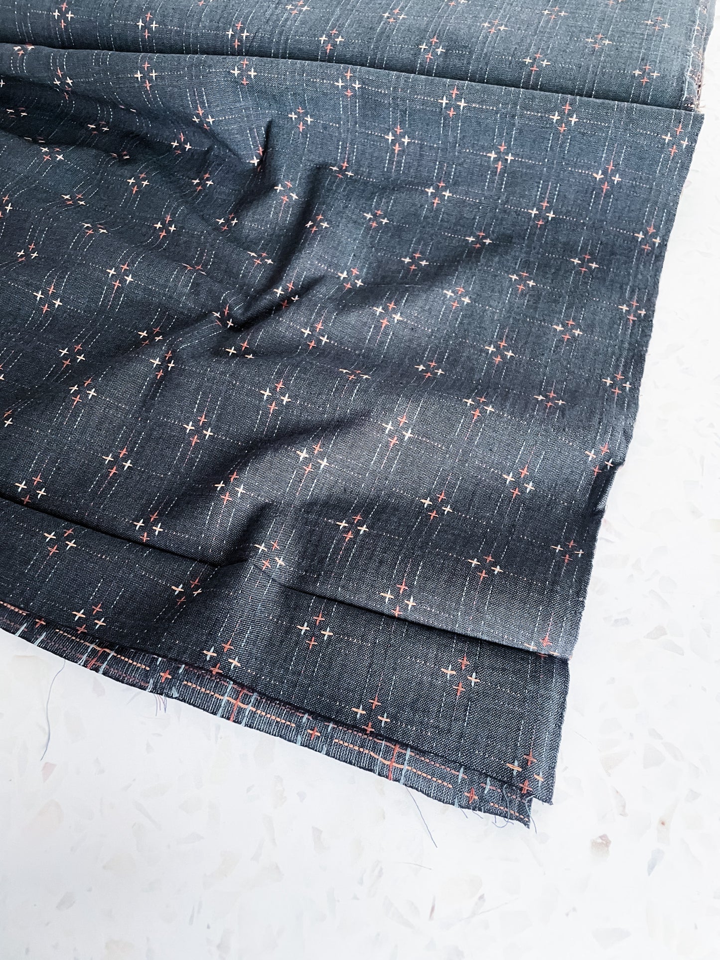 Embroidered Woven Cotton – Indigo Blue