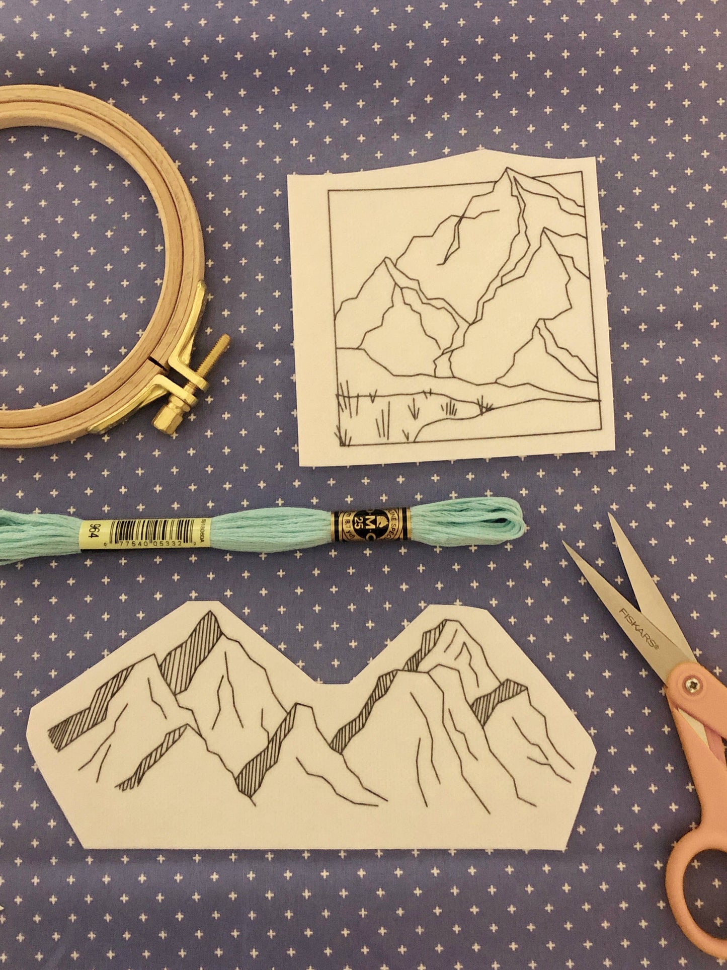 Mountains Hand Embroidery - Peel Stick & Stitch Patterns