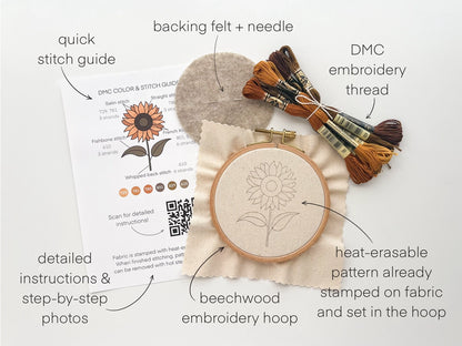 Sunflower Embroidery Kit by Matryoshka Doll Shop