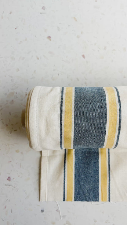 Toweling in Waterfall Blue and Yellow Stripes